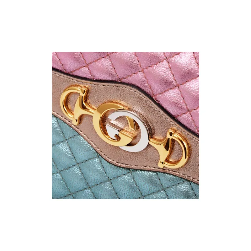 GUCCI Cow Leather Camera Bag Shoulder Bag Crossbody Bag Women's Pink/Light Blue/Gold-3
