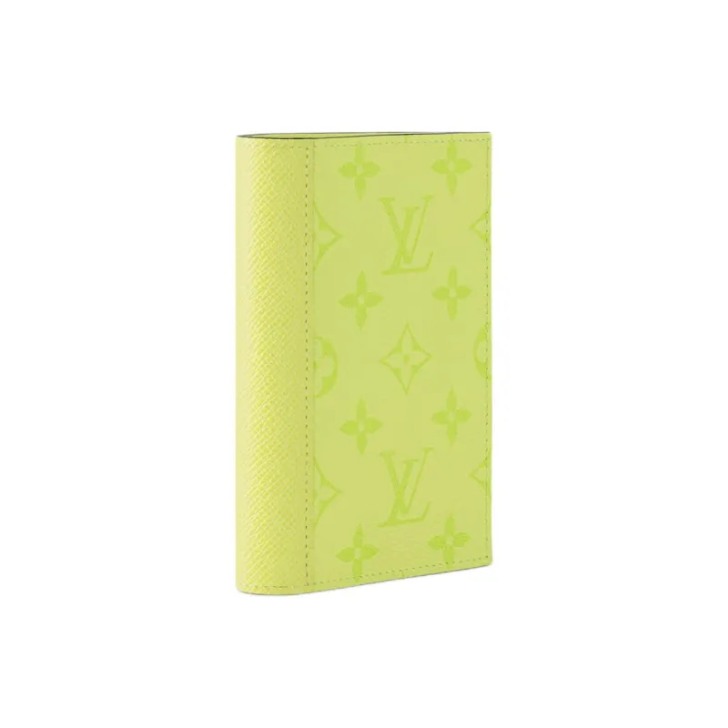 LOUIS VUITTON Taigarama Monogram Coated Canvas With Taiga Cow Leather Passport Holder Men's Lemon-1