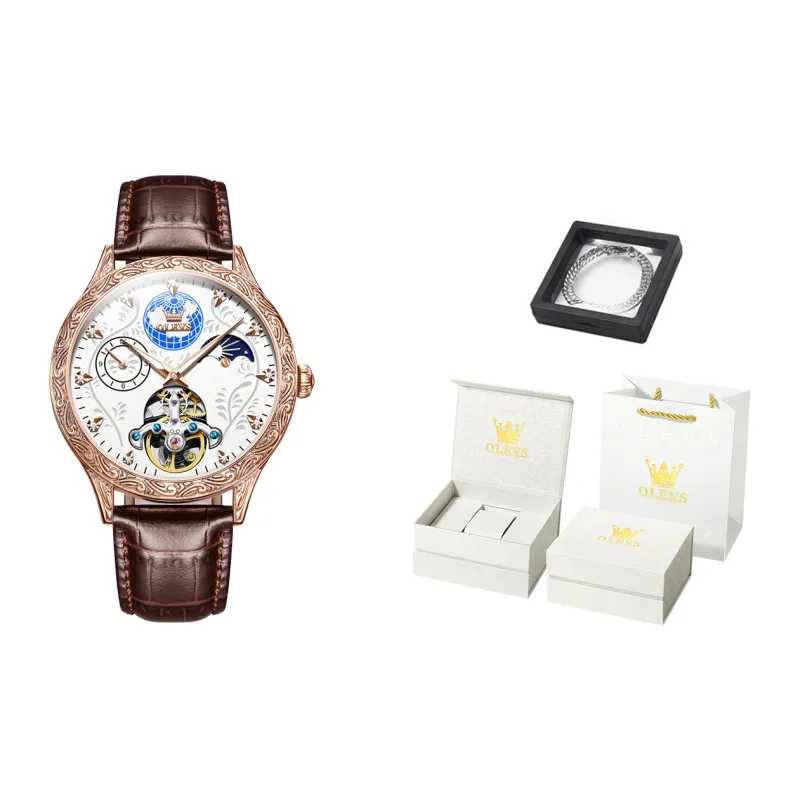 OLEVS Mechanical Movement Watch Men's Watches White Dial-0