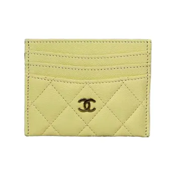 CHANEL Leather Card Holder Women's Yellow