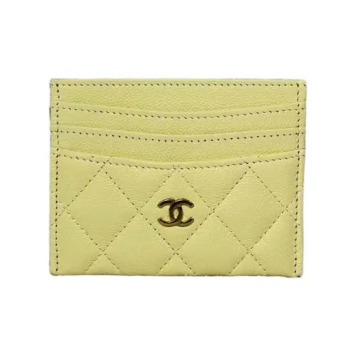 CHANEL Leather Card Holder Women's Yellow