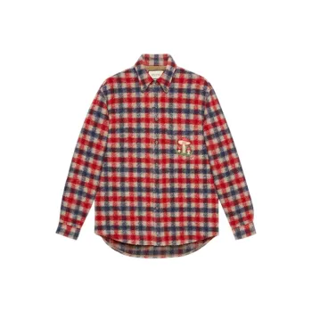 GUCCI Mushroom Embroidery Check Shirt