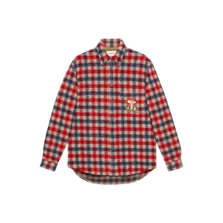 GUCCI Mushroom Embroidery Check Shirt-0