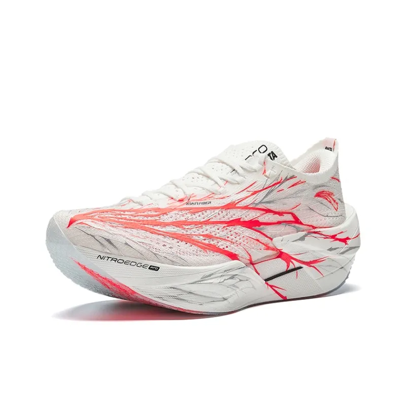 ANTA C202 6.0 PRO Running Shoes Women's Low Top Papyrus White, Neon Bright Dark Red, Silver-1