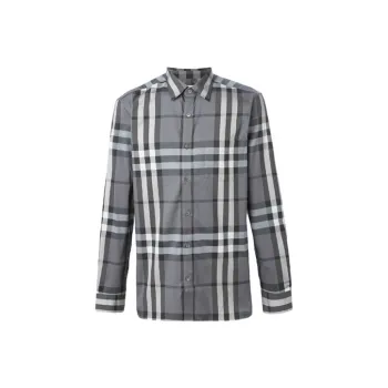Burberry Men Check Stretch Cotton Shirt Grey/White/Black