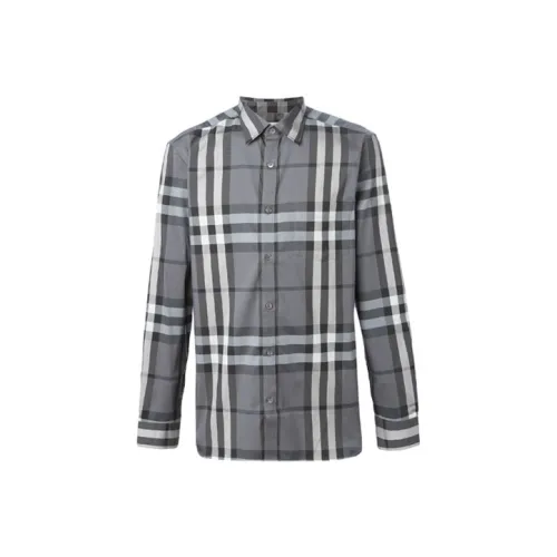 Burberry Men Check Stretch Cotton Shirt Grey/White/Black