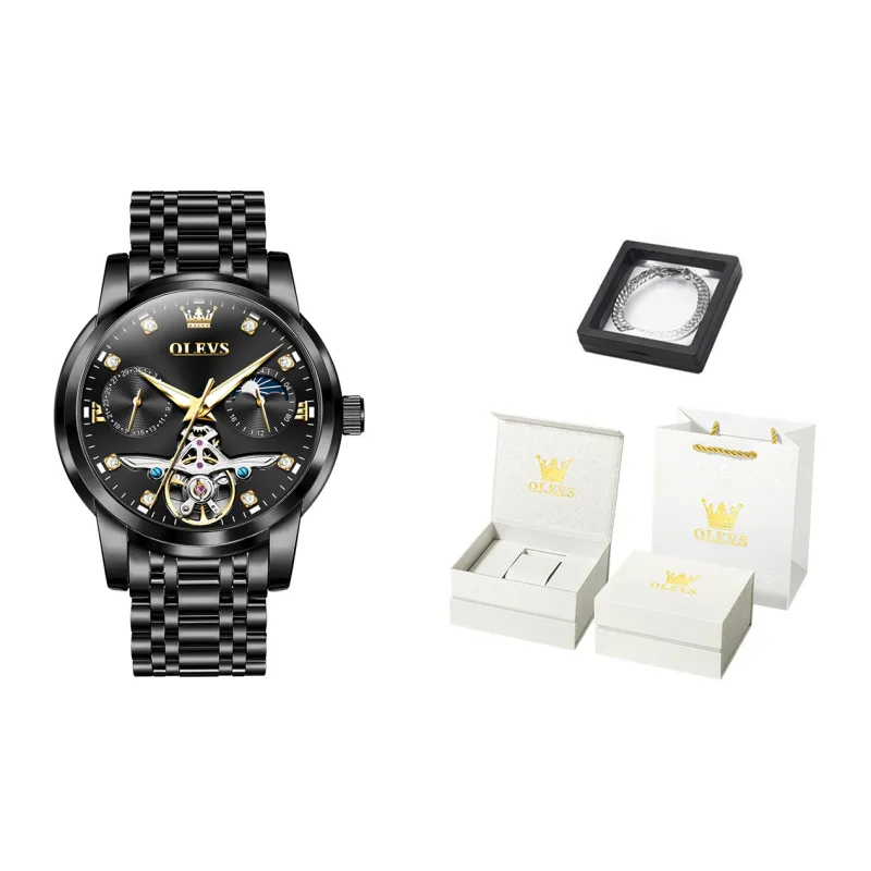 OLEVS Mechanical Movement Stainless Steel Watchband Watch Men's Watches Black Dial-18