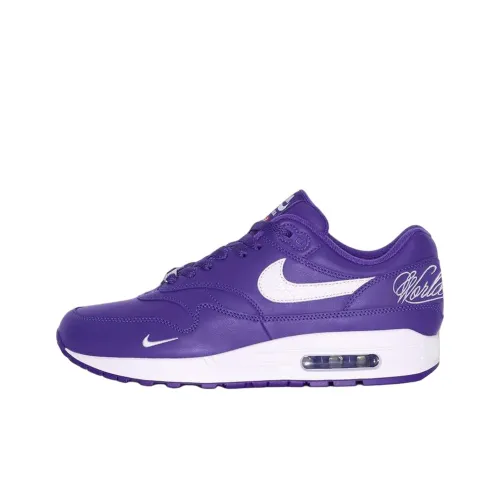 Supreme x Nike Air Max 1 Anti Slip Wear Resistant Low Top Casual Running Shoes Unisex White Purple