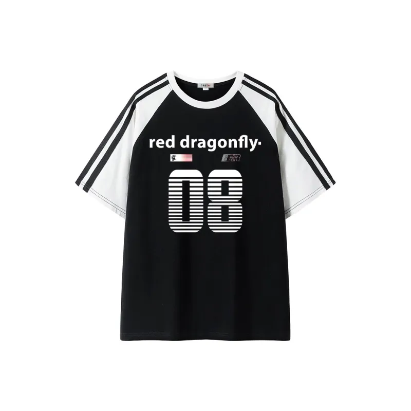 RED DRAGONFLY T Shirt Unisex Black & White-0