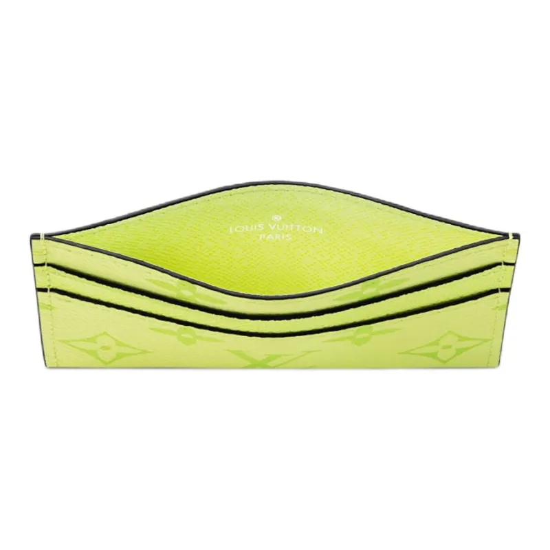 LOUIS VUITTON Taigarama Monogram Coated Canvas With Taiga Cow Leather Card Holder Regular Women's Lemon-3