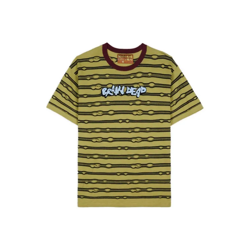 Brain Dead Embroidered Puckered Stripe T Shirt-0