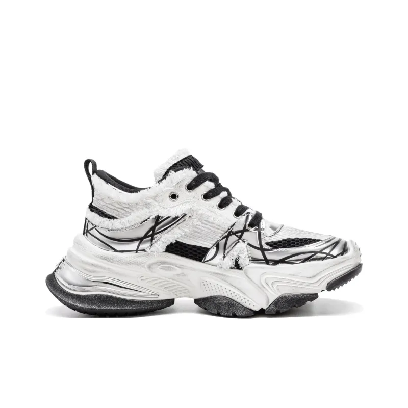 PMT Slip Resistant, Breathable, Lightweight, Height Increasing Low Top Chunky Sneakers Unisex White Black-1