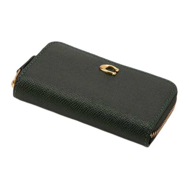 COACH Zip Around Leather Coin Purses Wallets Small Size Women's Dark Green-4
