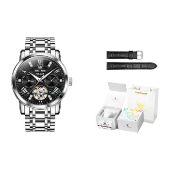 OLEVS Play The Cool Series Mechanical Movement Stainless Steel Watchband Watch Men's Watches Black Dial