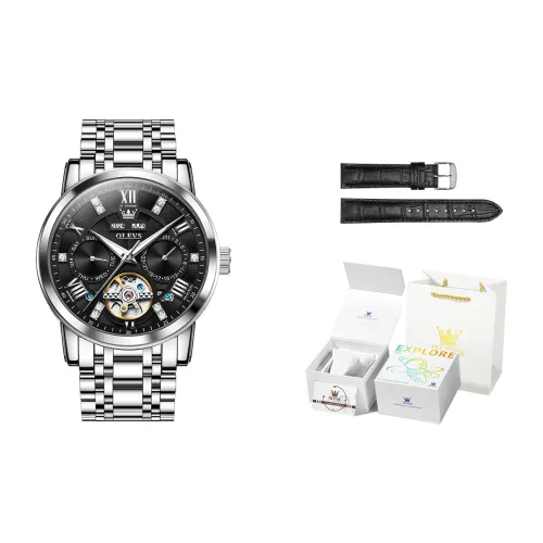 OLEVS Play The Cool Series Mechanical Movement Stainless Steel Watchband Watch Men's Watches Black Dial