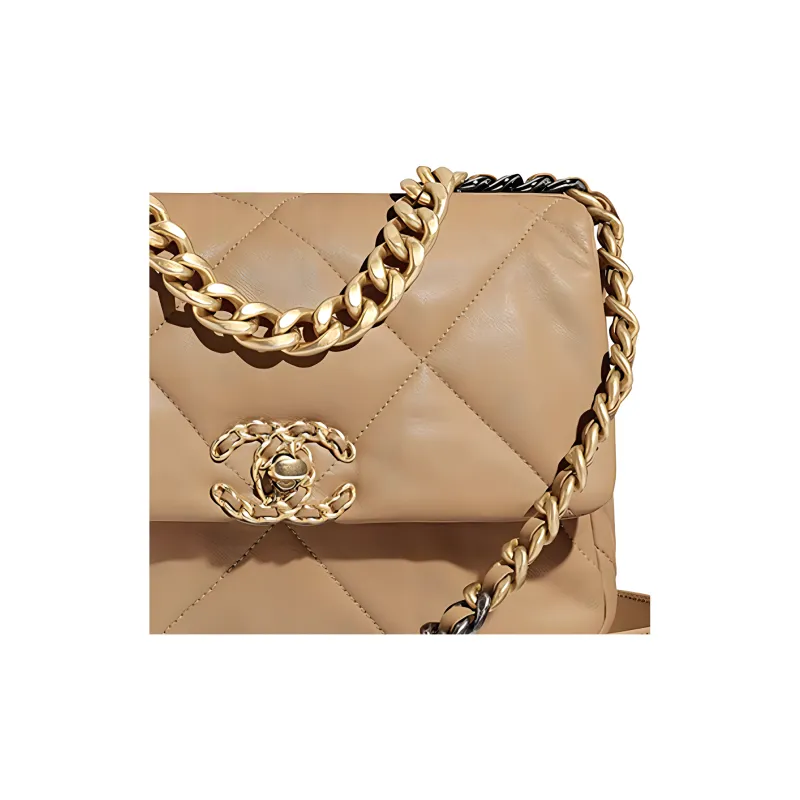 CHANEL 19Bag Lambskin Flap Bag, Shoulder Bag, Crossbody Bag Trumpets Women's Dark Beige-3