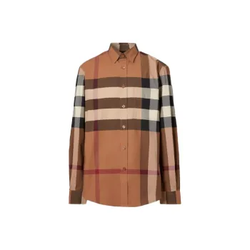 Burberry Check Stretch Poplin Long Sleeve Shirt