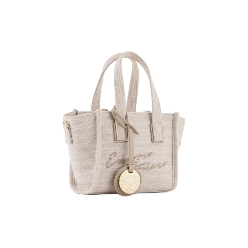 EMPORIO ARMANI Cotton Tote Bag, Shopping Bag, Shoulder Bag, Handbag Small Size Women's Beige-1