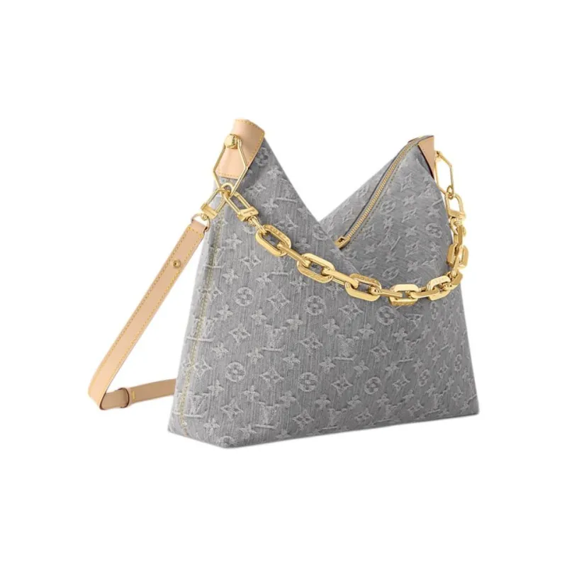 LOUIS VUITTON Coussin Cotton With Cow Leather Hobo Bag, Shoulder Bag, Crossbody Bag, Handbag Medium Size Women's Gray-1