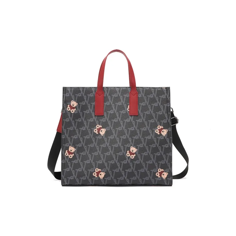 NOISY TEDDY PVC Tote Bag, Shopping Bag, Handbag Regular Women's Black Red/Black-5