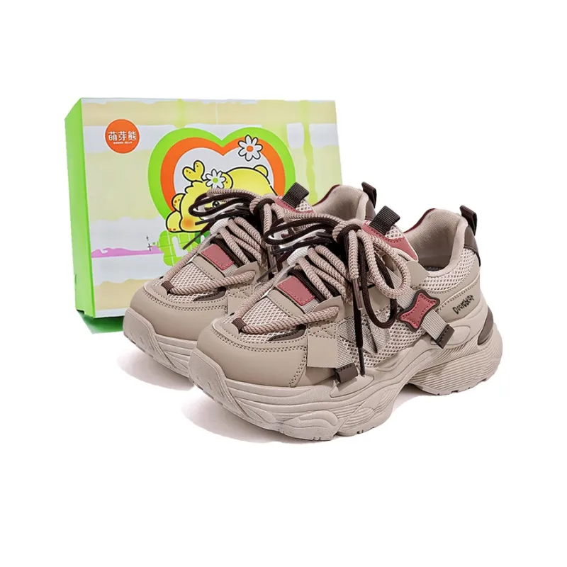 Budding Bear Anti-Slip Wear-Resistant Breathable Lightweight Height Increasing Low-Top Chunky Sneakers Women's Box-12