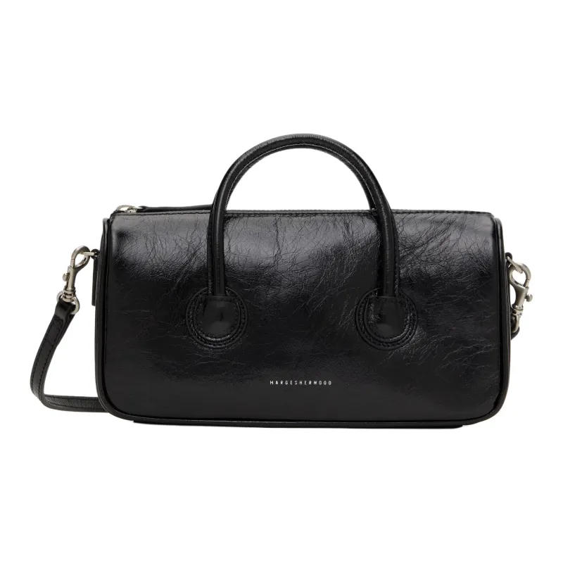 MARGESHERWOOD Pleated Leather Shoulder Bag, Crossbody Bag, Handbag Small Size Women's Black-0