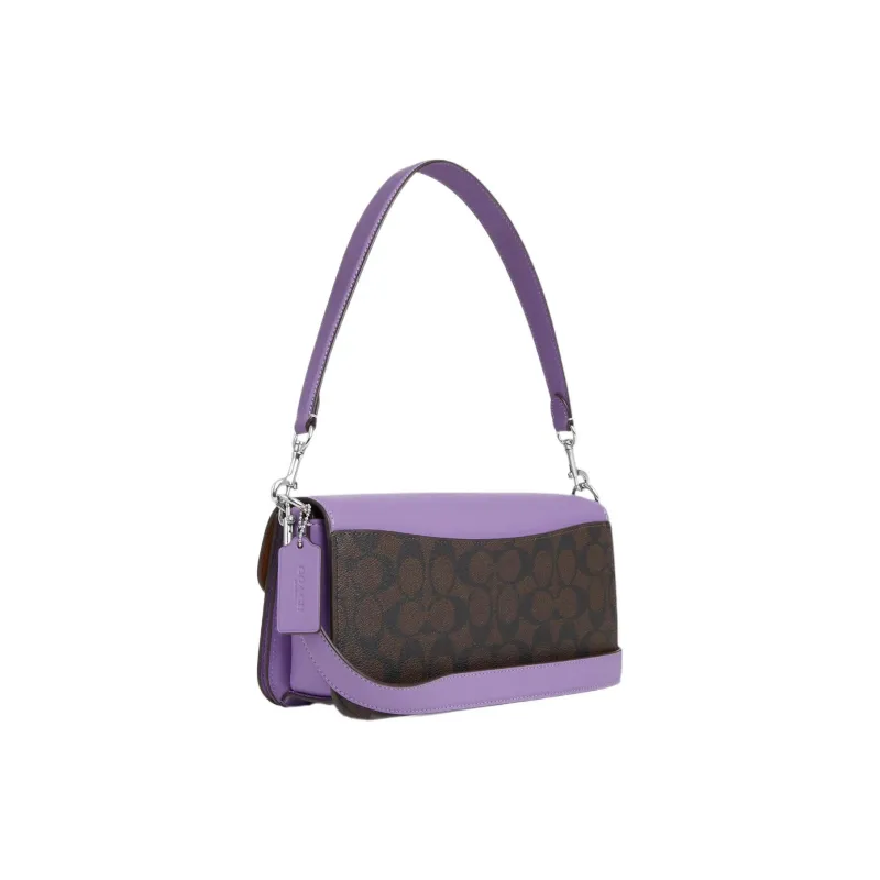 COACH Morgan Canvas With Leather Baguette Bag Handbag Shoulder Bag Women's Purple & Dark Brown Monogram-1