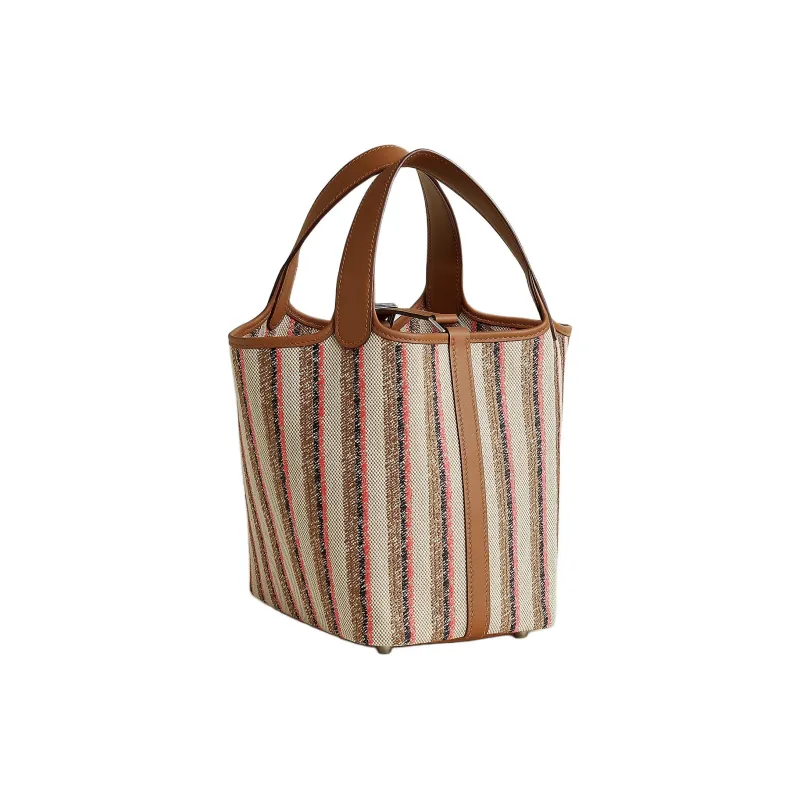 HERMES Picotin Lock Couverture Lignes Embroidery Basket Bag Handbag Women's Beige & Brown-2