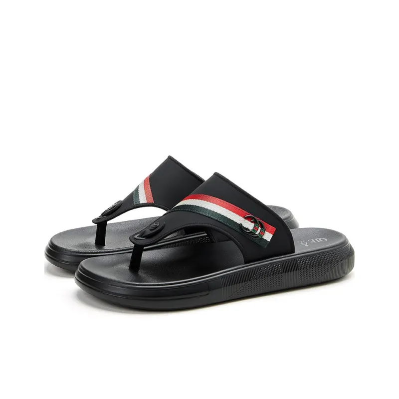 QIE Rubber Sole Flip Flops Men's Black-2