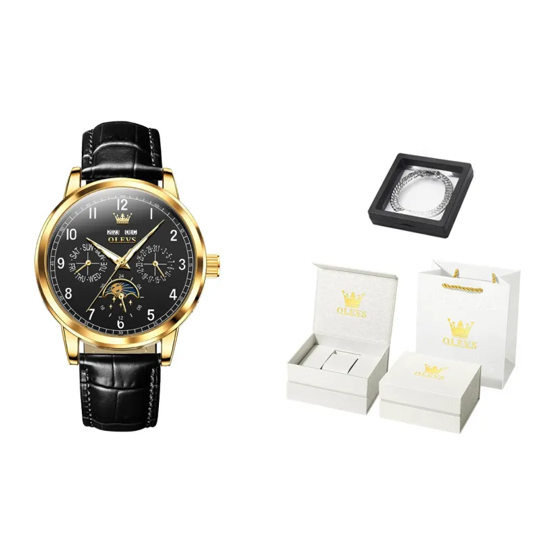 OLEVS Wisdom Series Mechanical Movement Leather Watch Bands Watch Men's Watches Black Dial-6
