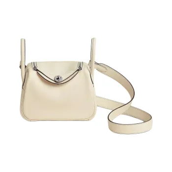 HERMES Lindy Swift Calfskin Shoulder Bag, Crossbody Bag, Handbag Mini Women's I2 Nata Cream White
