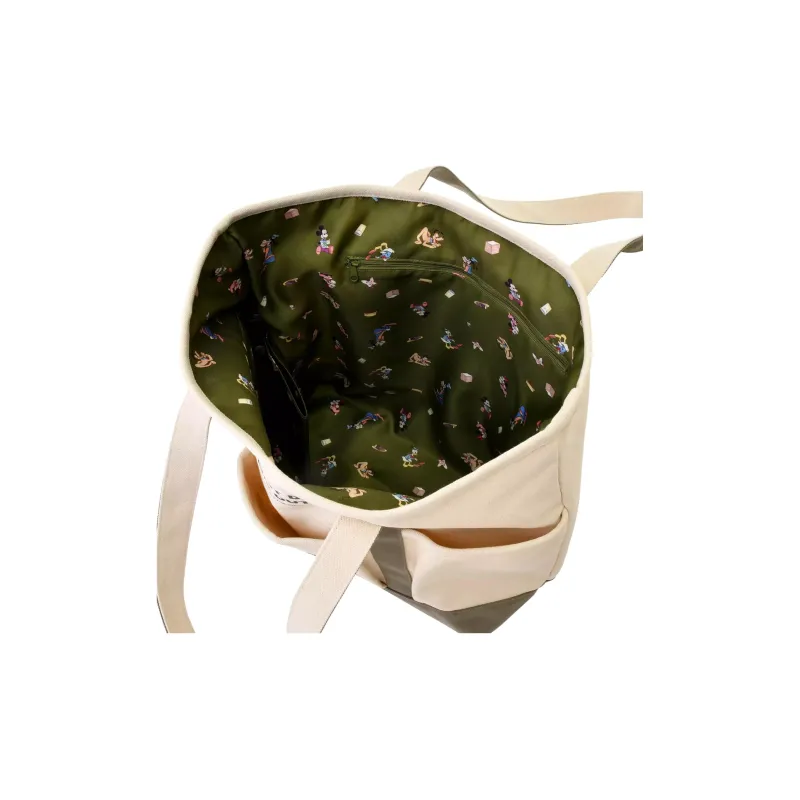 Disney Cotton Tote Bag, Shopping Bag, Shoulder Bag Women's Beige & Green-3