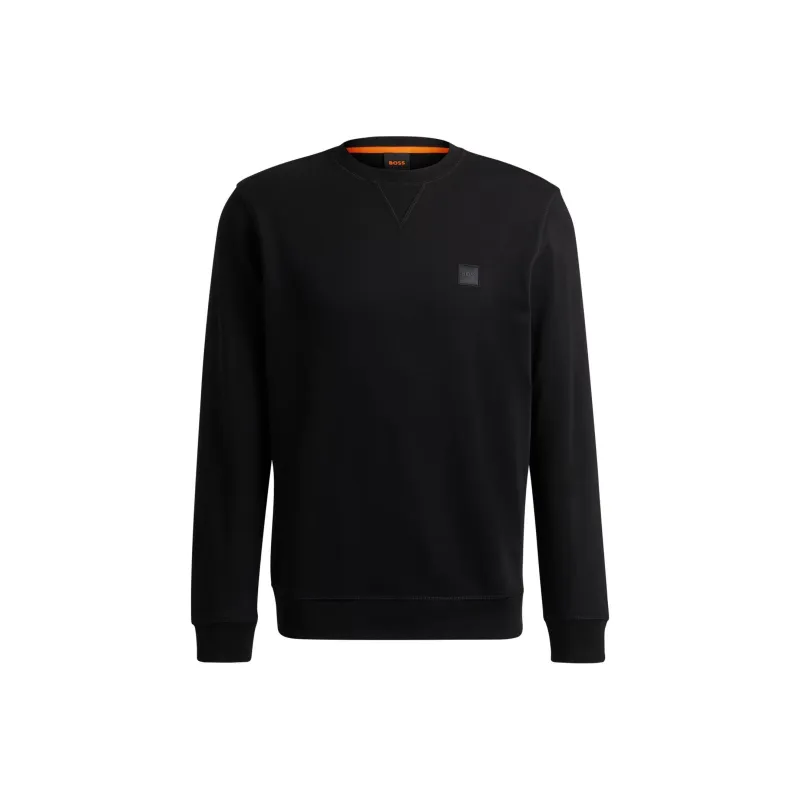 HUGO BOSS Cotton Terry Relaxed Fit Sweatshirt With Logo Patch Sweatshirt Men's Black-0