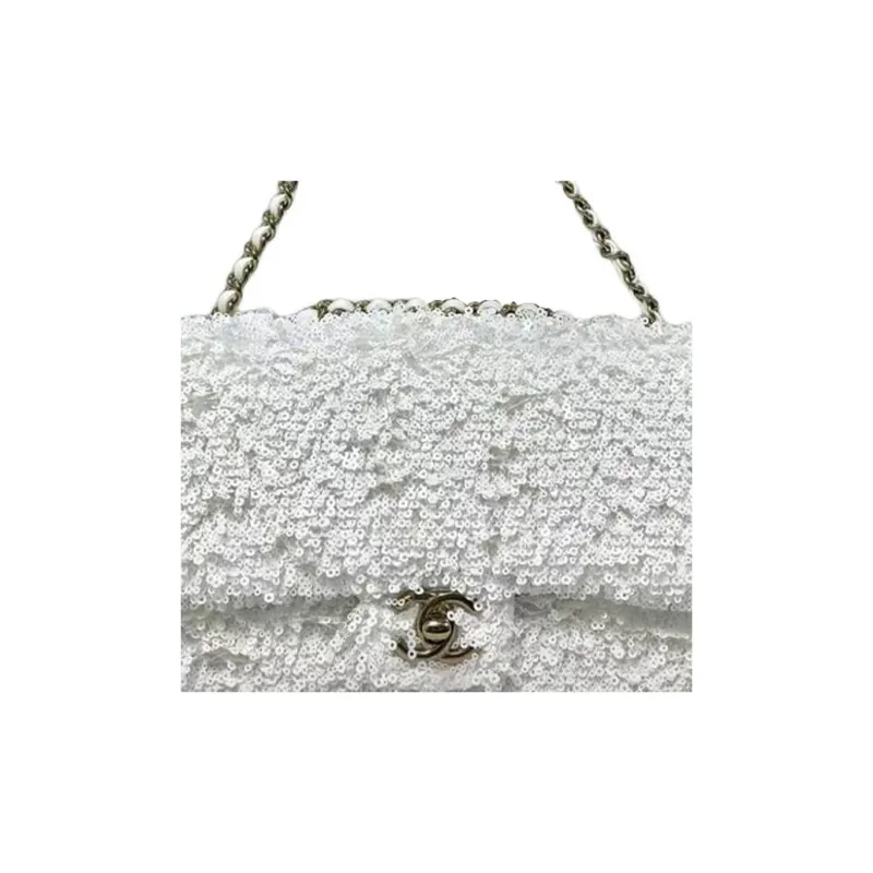 CHANEL Fringe Sequins Shoulder Bag Regular Women's White-1