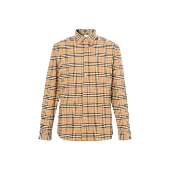 Burberry Men Small Scale Check Shirt Brown