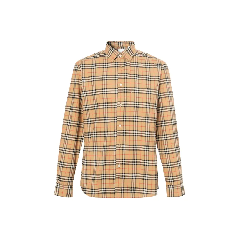 Burberry Men Small Scale Check Shirt Brown-0