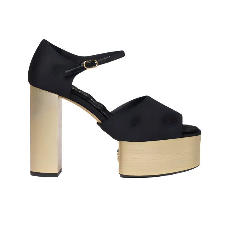 CHANEL 25S Strap Sandals 12cm Women's Black-1