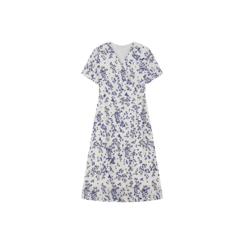 IHIMI Short Sleeved Dresses Women's Blue Purple Flower-3