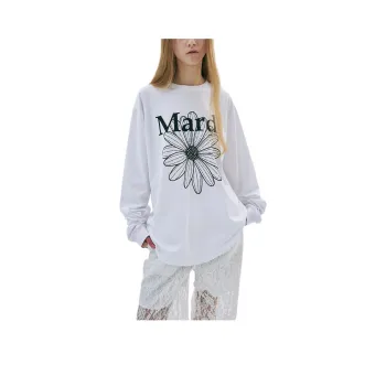 MARDI MERCREDI SS25 UNISEX TSHIRT LONG SLEEVE FLOWERMARDI_WHITE BLACK T Shirt Korean Style Unisex White Black