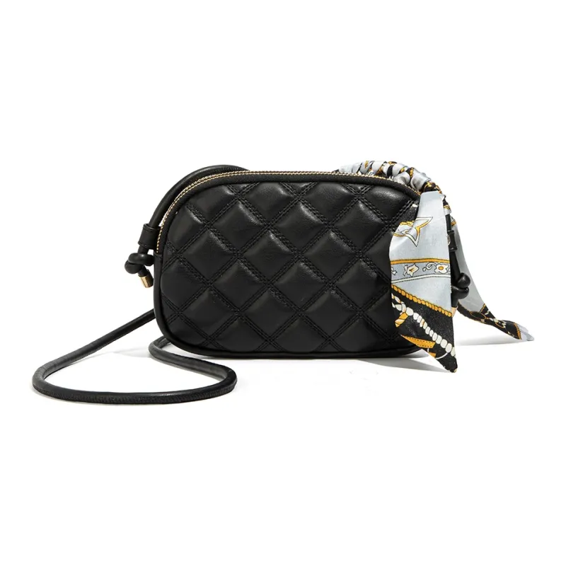 NOISY TEDDY PU Diamond Pattern Bag, Small Square Bag, Commute Bag, Crossbody Bag Regular Women's Black/Beige-3