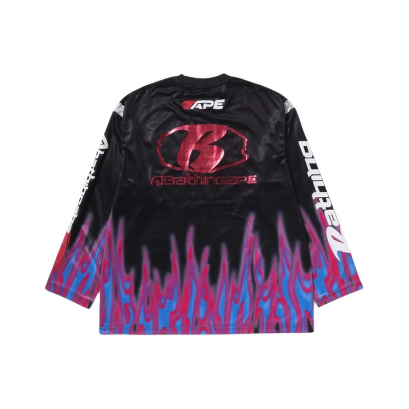 Bape Flame Pattern Multilogo Relaxed Fit Football Jersey-1