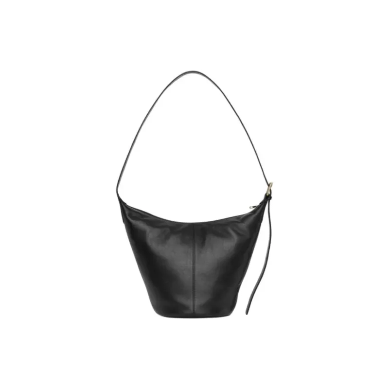 ARKET Cow Leather Bucket Bag, Shoulder Bag Medium Size Women's Black-2