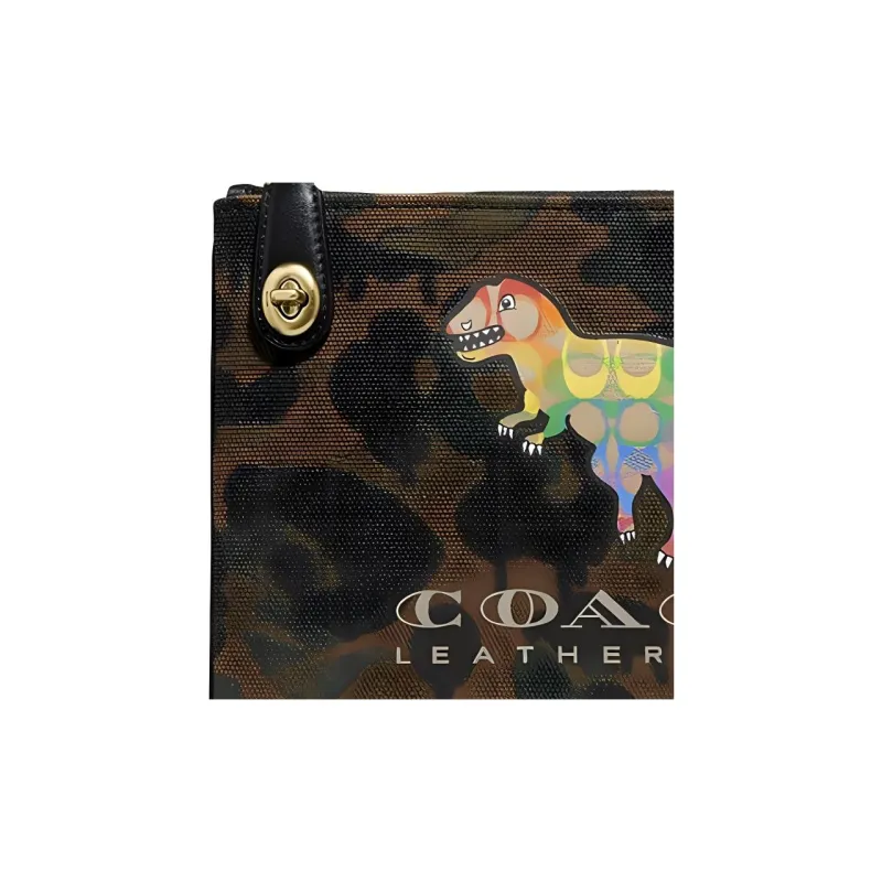 COACH TurnlockPouch Canvas With Leather Wallets Clutches Women's Brown/Monogram Multicolor-4