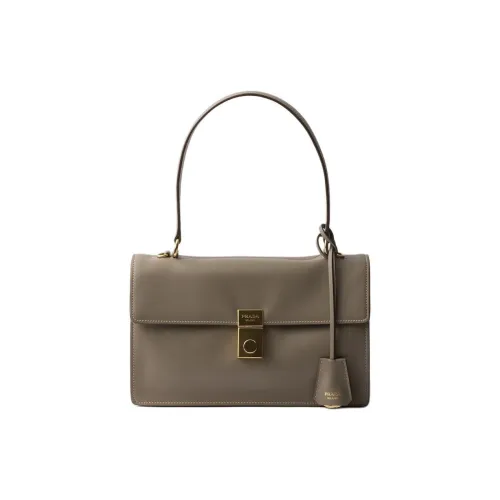 PRADA Soft Sound Cow Leather Shoulder Bag Medium Size Women's Gray