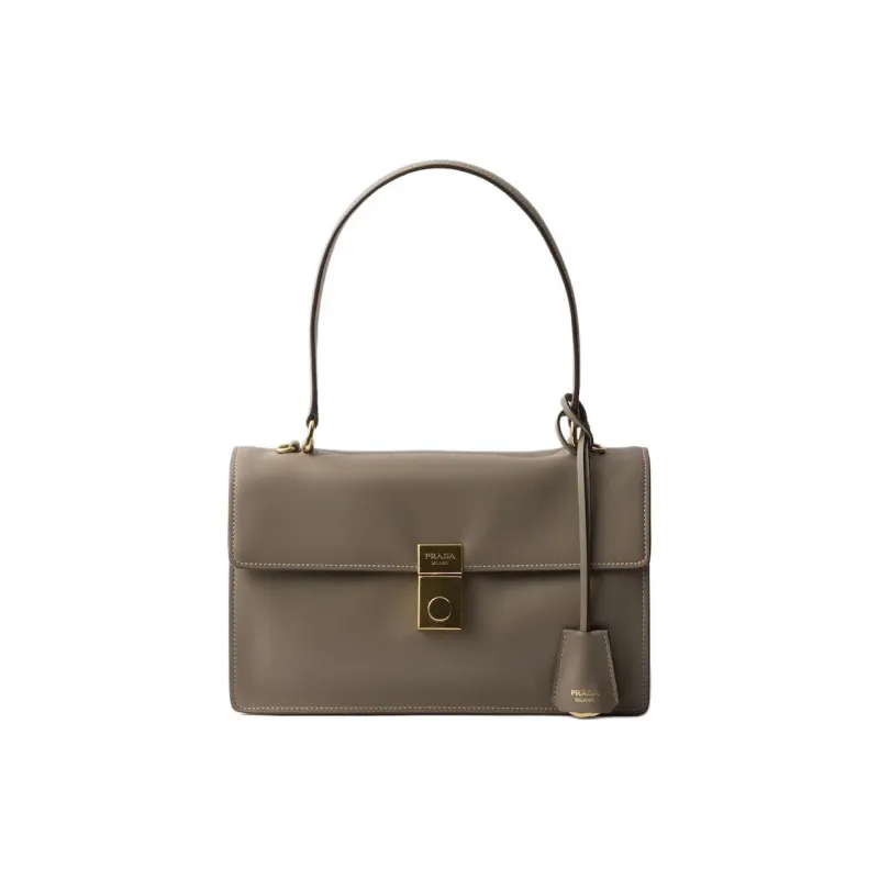 PRADA Soft Sound Cow Leather Shoulder Bag Medium Size Women's Gray-0