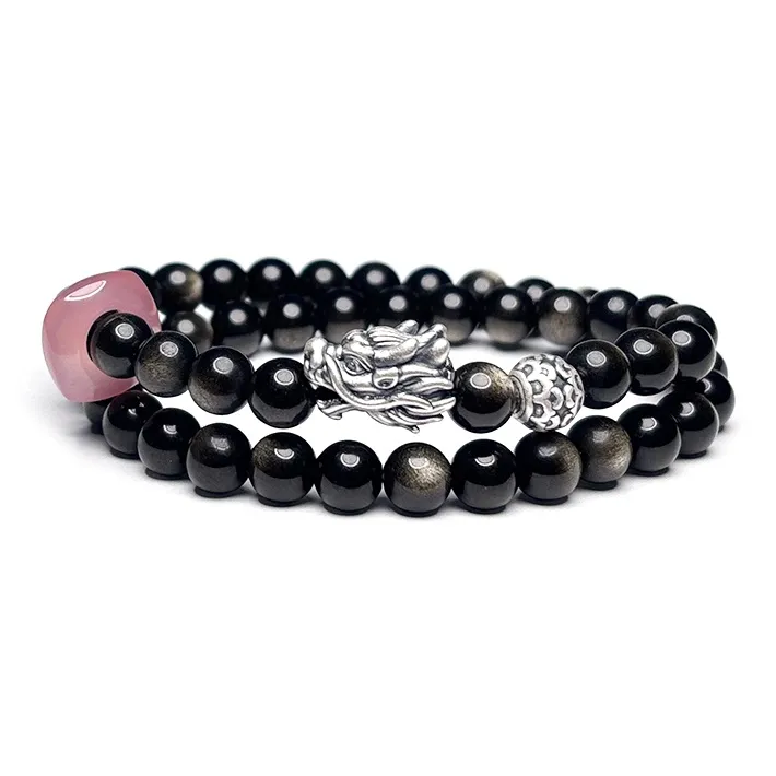 MOUNTAINS AND MANS Natural Obsidian Bracelets Unisex-1
