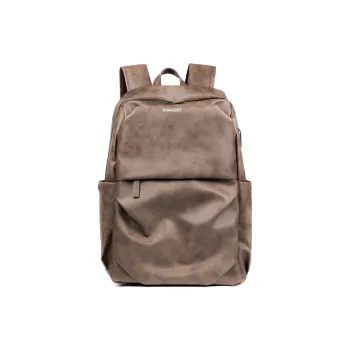 KONADCT Water Repellent PU Leather Texture 15.6 Inches Laptop Bag Backpack Travel Bag Unisex Khaki