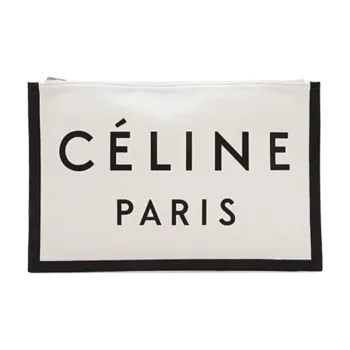 CELINE Fabric With Leather Clutch Women's White & Black