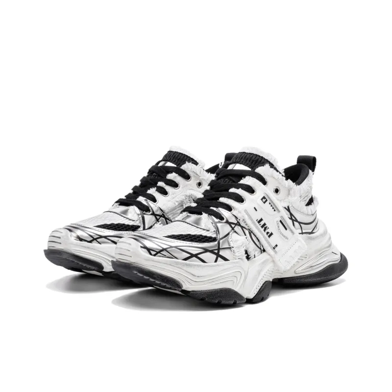 PMT Slip Resistant, Breathable, Lightweight, Height Increasing Low Top Chunky Sneakers Unisex White Black-2