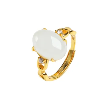 Oriental Jade Hetian Jade Rings Pale Greenish White Jade Women's